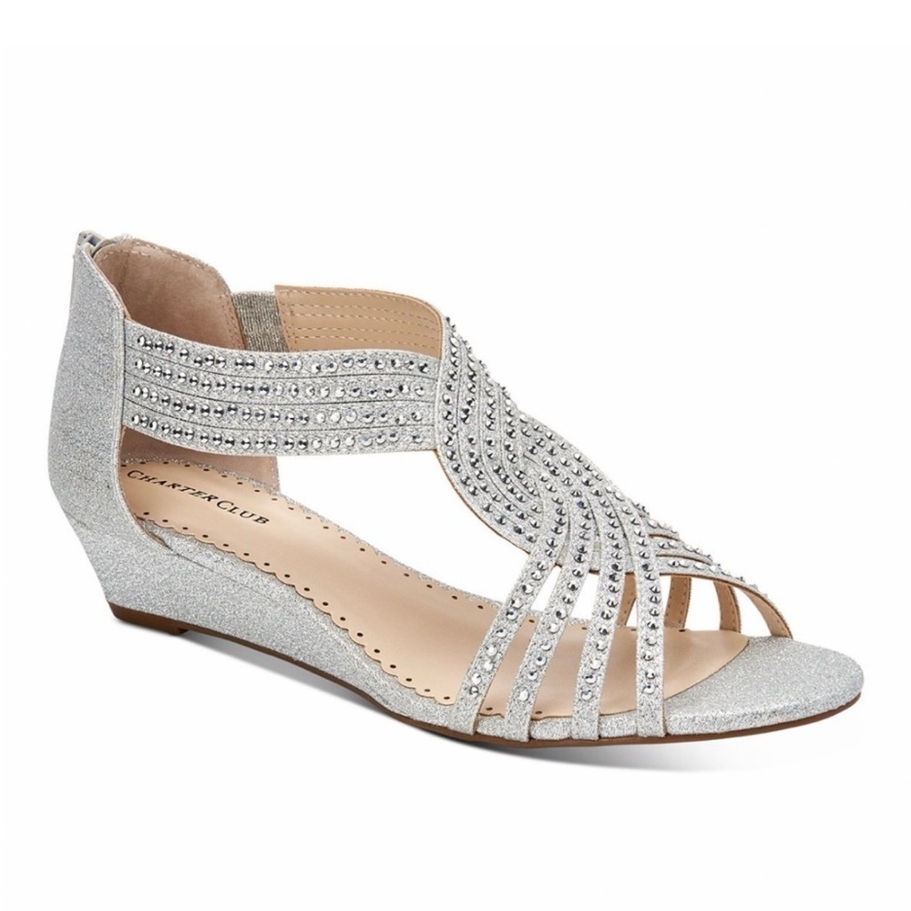 🔻Charter Club's Ginifur Wedge Sandals Silver | Sz. 5.5 | NWOB